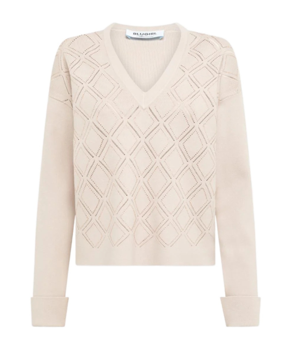 Blugirl Water-diamond-patterned V-neck Sweater In Neutral