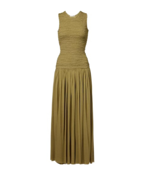 Jil Sander Shirred Plissé Maxi Dress In Green
