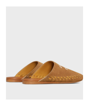 Celine Marlou Triomphe Mule In Suede Calfskin In Brown