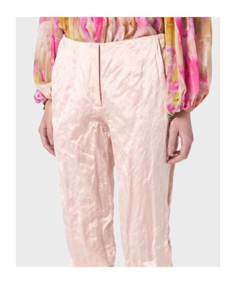 Blumarine Straight Leg Pants In Crinkled Satin In Nude
