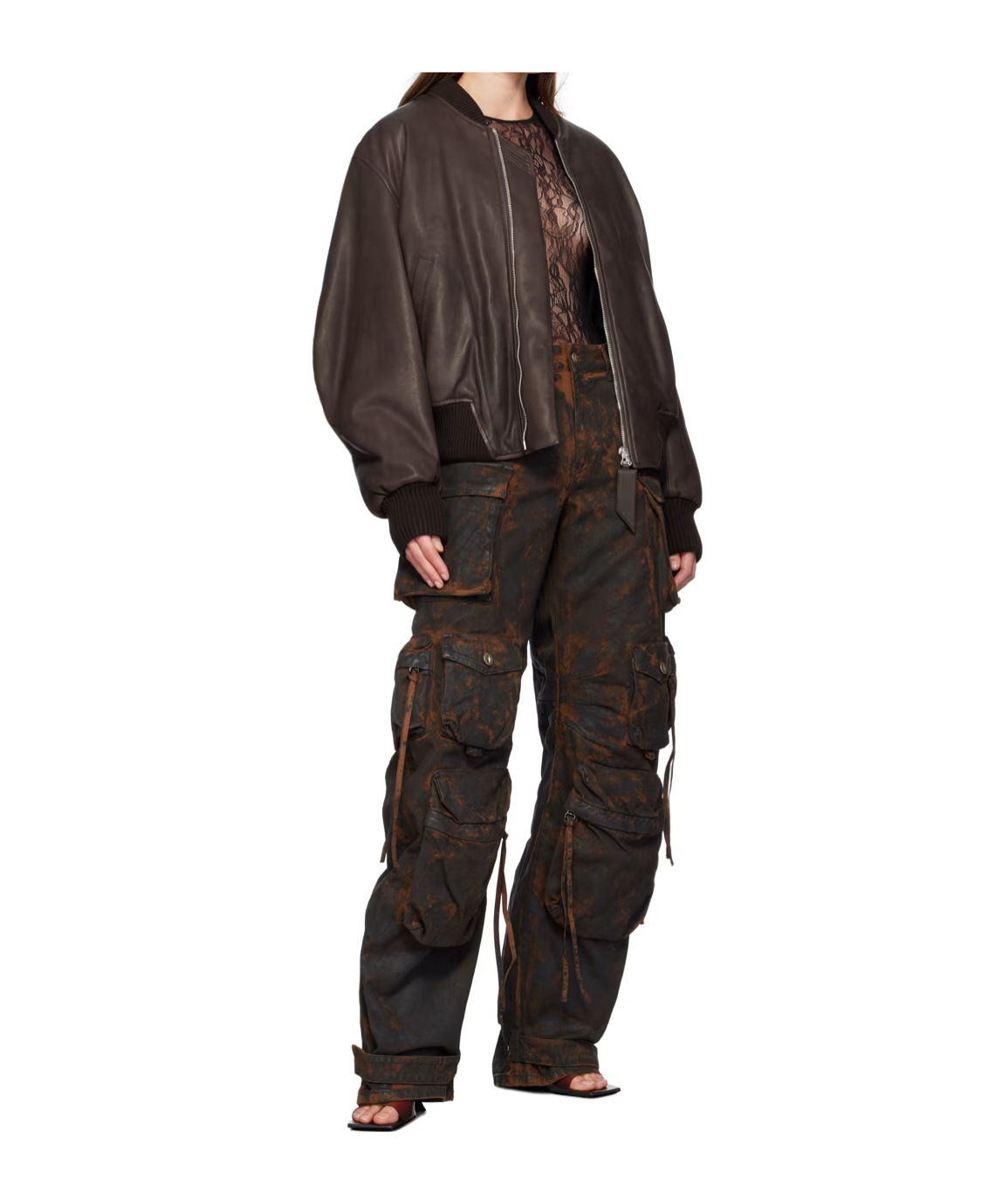 Attico Leather Oversized Anja Bomber Jacket In Black