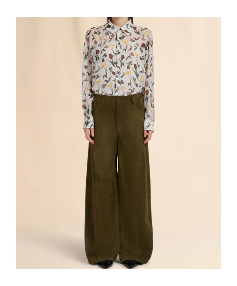 Shop Marni Deep Green Suede Twisted Trousers