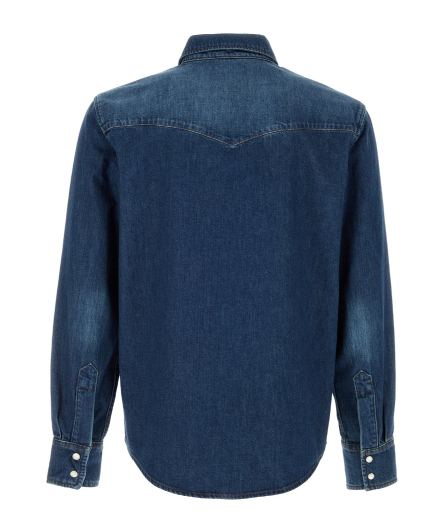 Apc Long Sleeve Denim Shirt With Chest Pockets In Blue