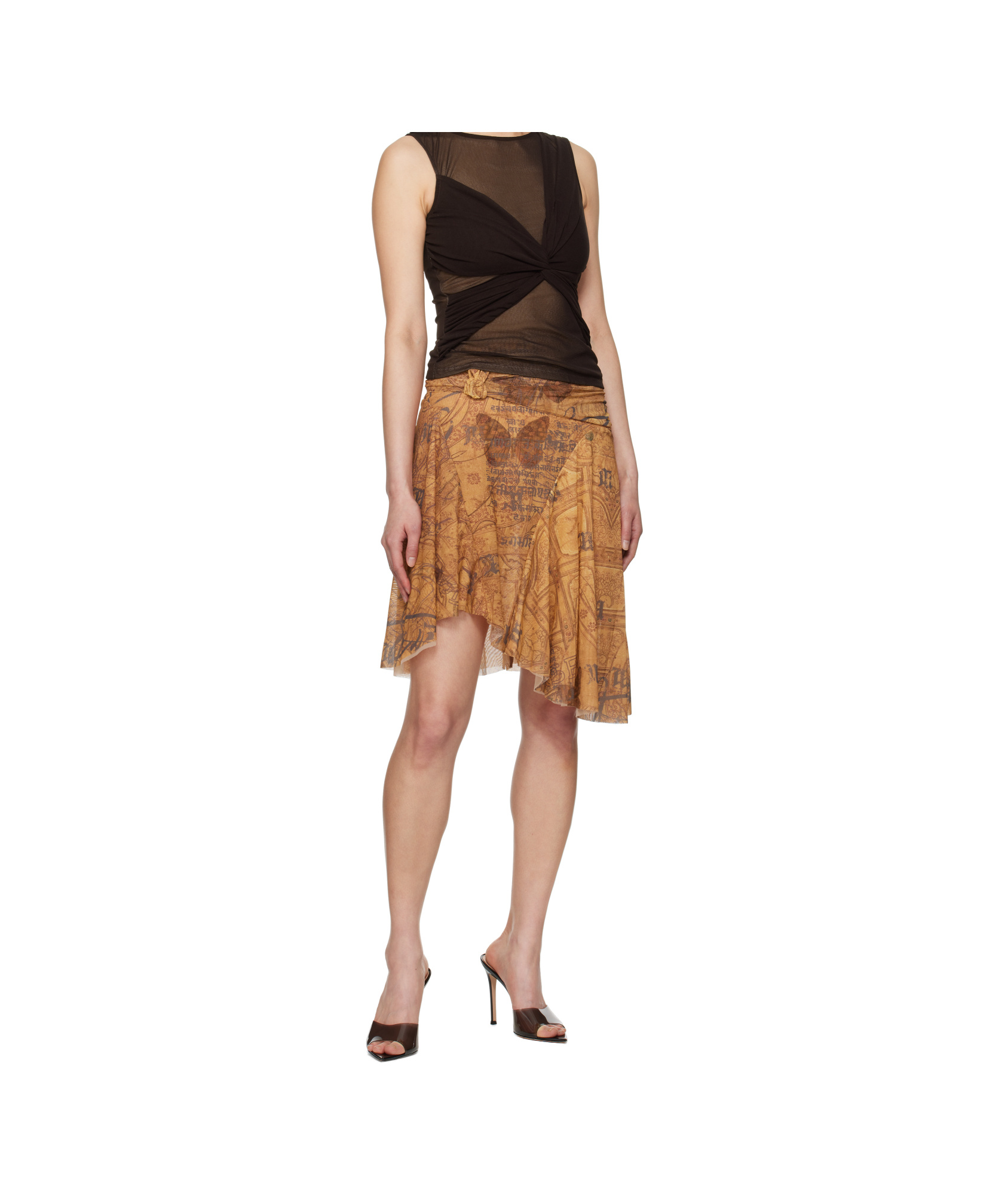 Misbhv Goa Mesh Midi Skirt In Brown