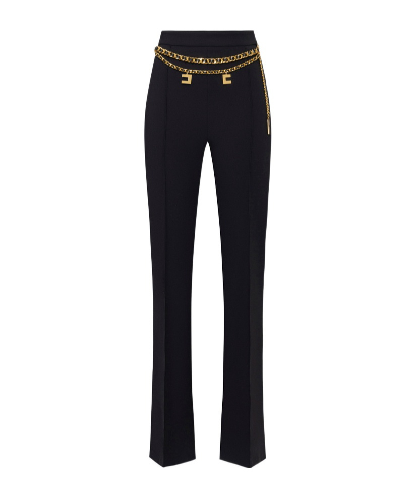 ELISABETTA FRANCHI BELTED CREPE PALAZZO TROUSERS 
