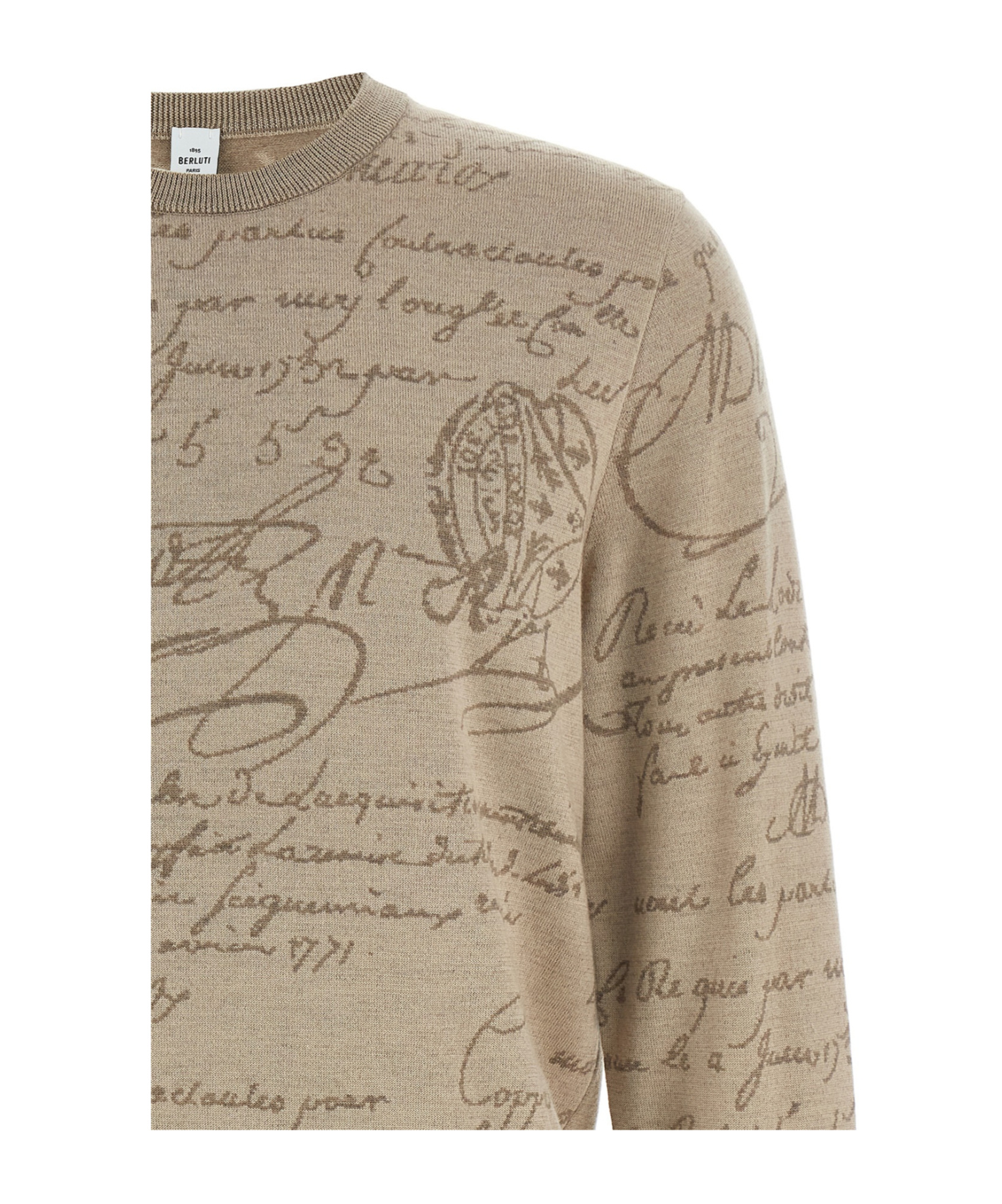 Berluti Crew Neck Long Sleeve Ribbed Sweater In Brown