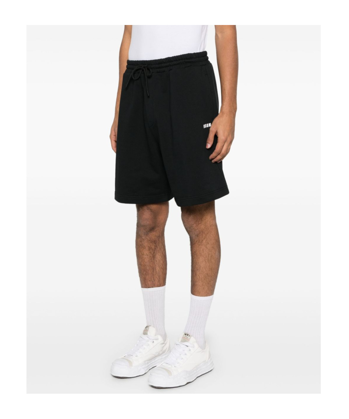 Msgm Logo-printed Drawstring Shorts In Black