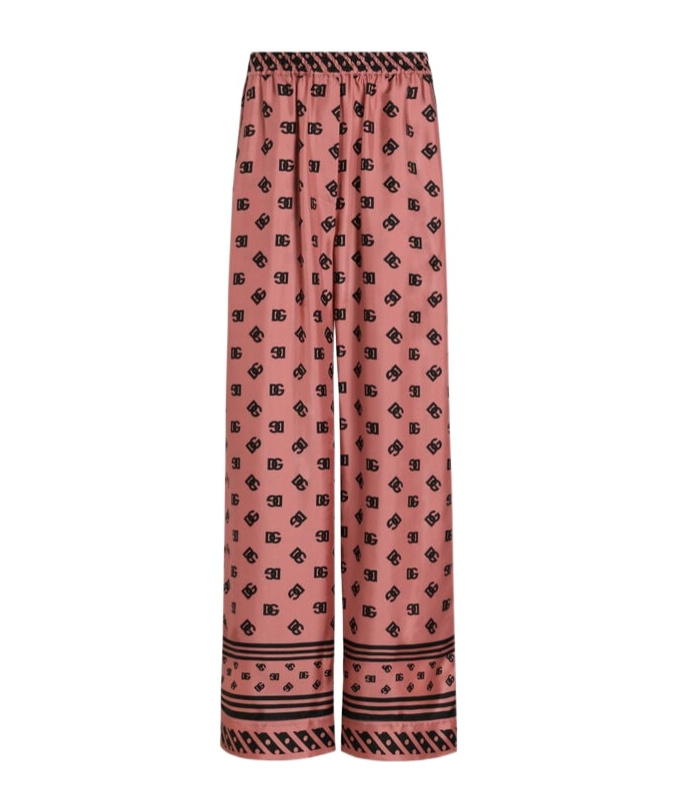 Dolce & Gabbana Silk Satin Jacquard Pajamas With Full Dg Logo In Pink