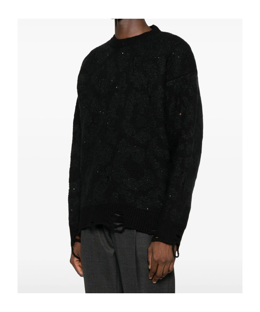 Laneus Distressed-finish Sweater In Black
