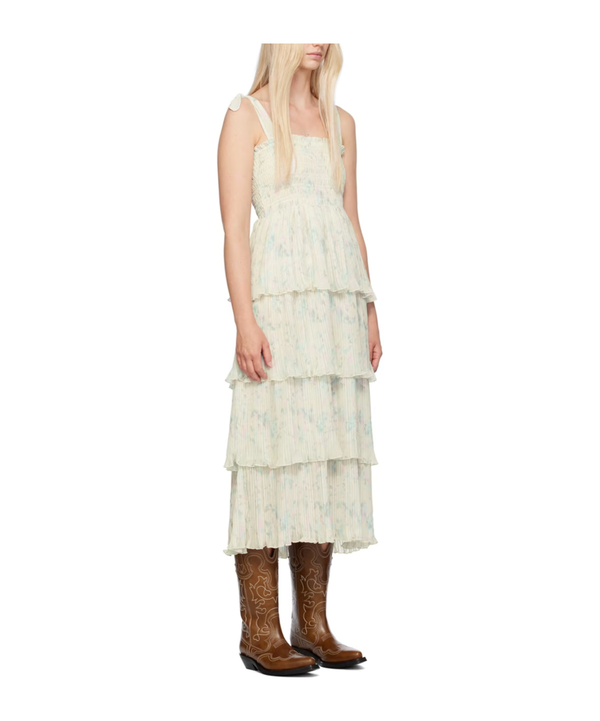 Ganni Georgette Midi Dress In Nude
