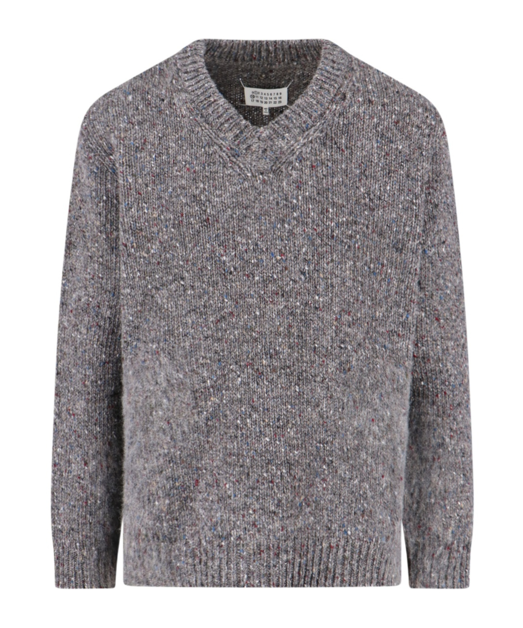 Maison Margiela Textured Knit V-neck Sweater In Shades Of Grey In Gray