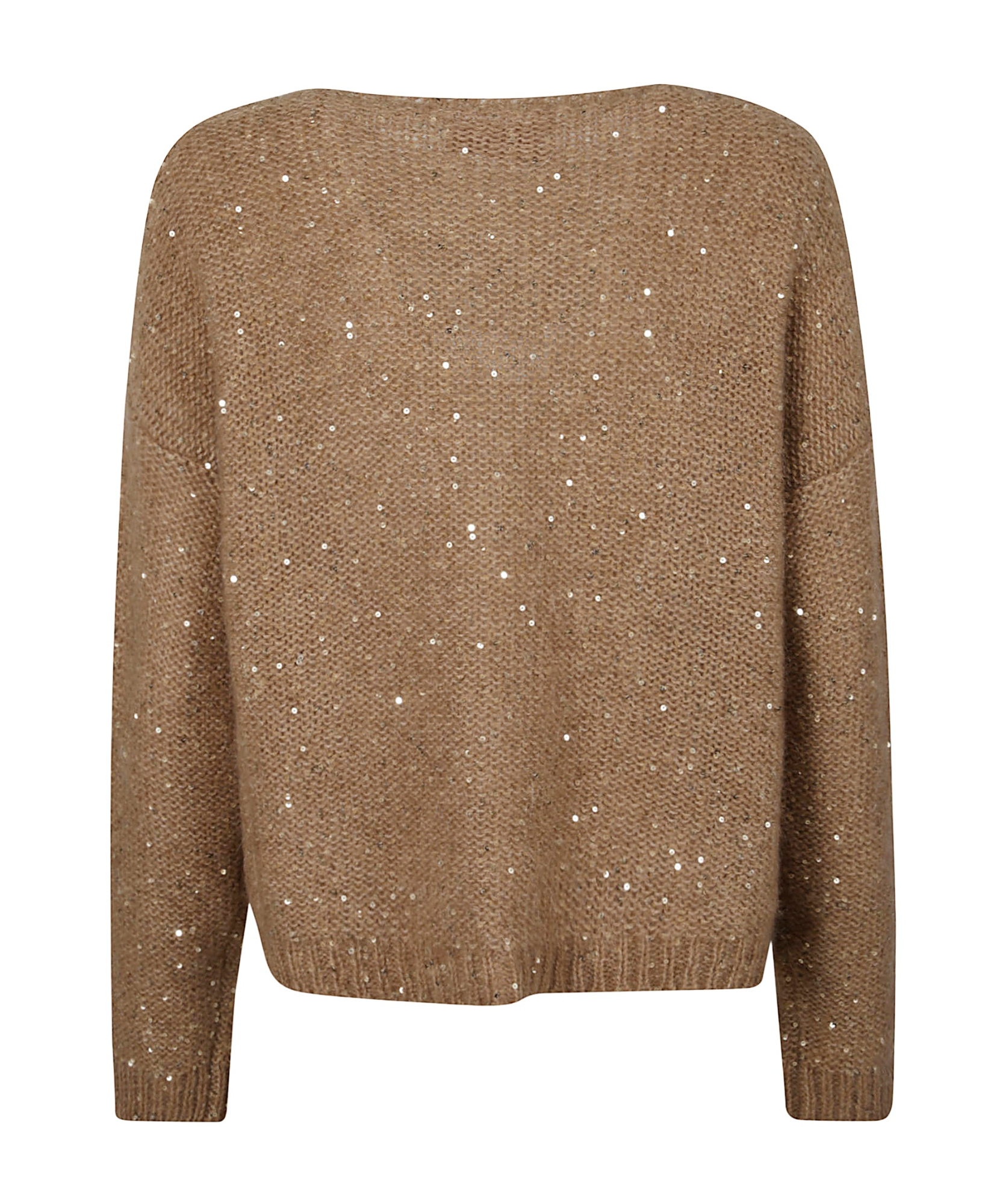 Ermanno Firenze Sequined Lace Panel Sweater In Brown