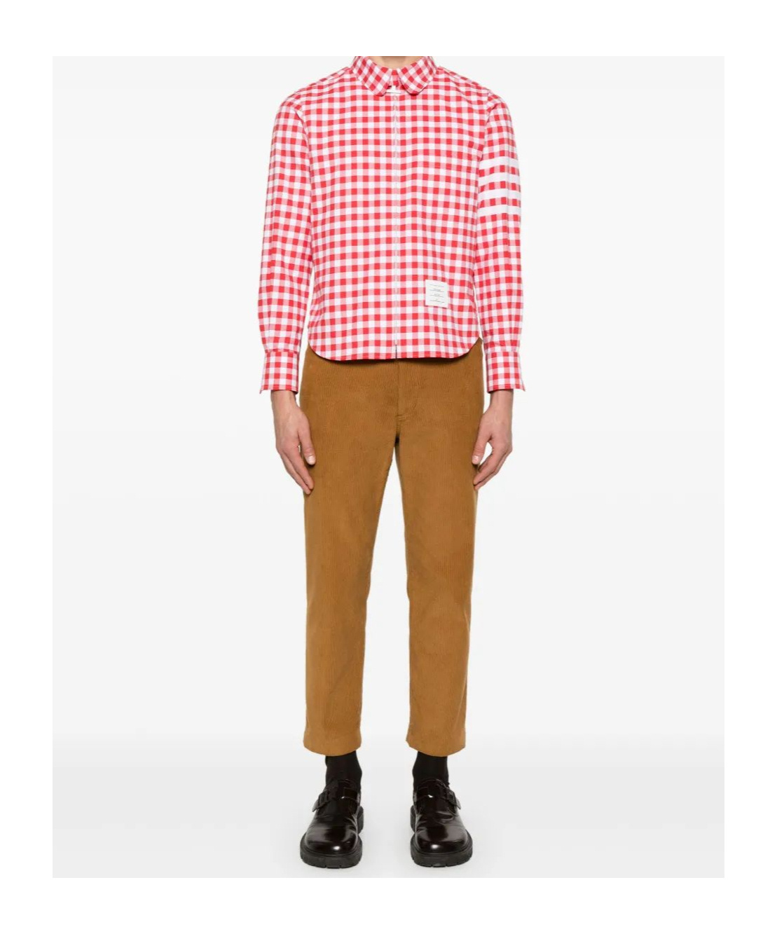Thom Browne Round Hem Zip Up Shirt With T Bar Puller In Red