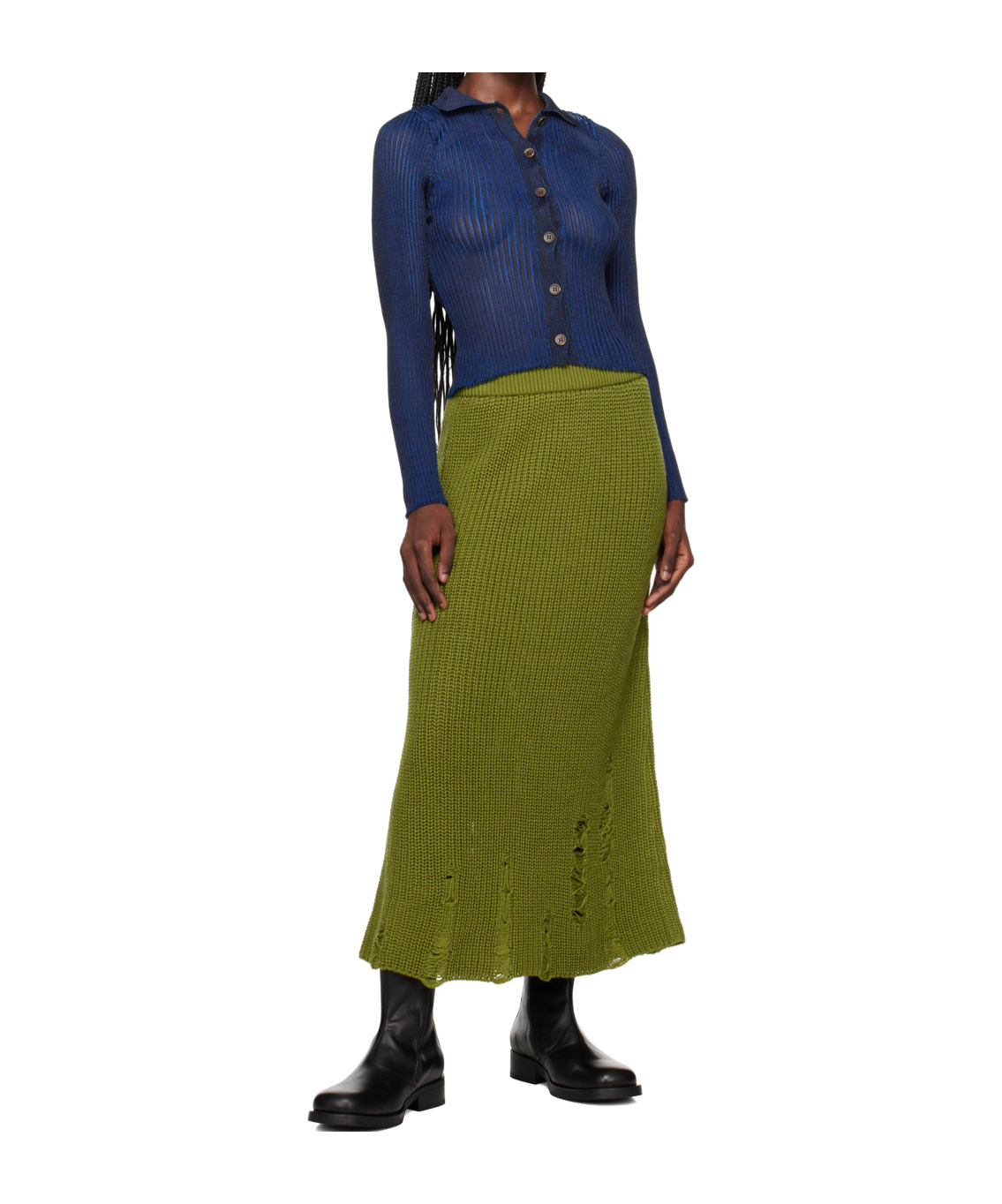 Song For The Mute Green Distressed Midi Skirt