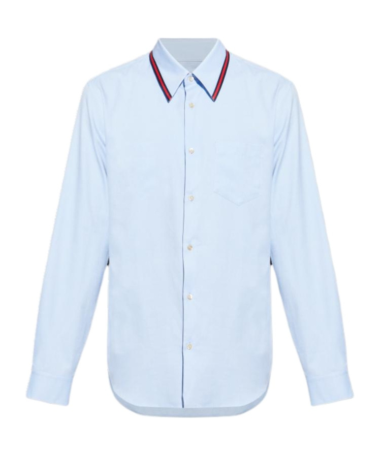 Gucci Web Striped Trimmed Cotton Shirt In Blue