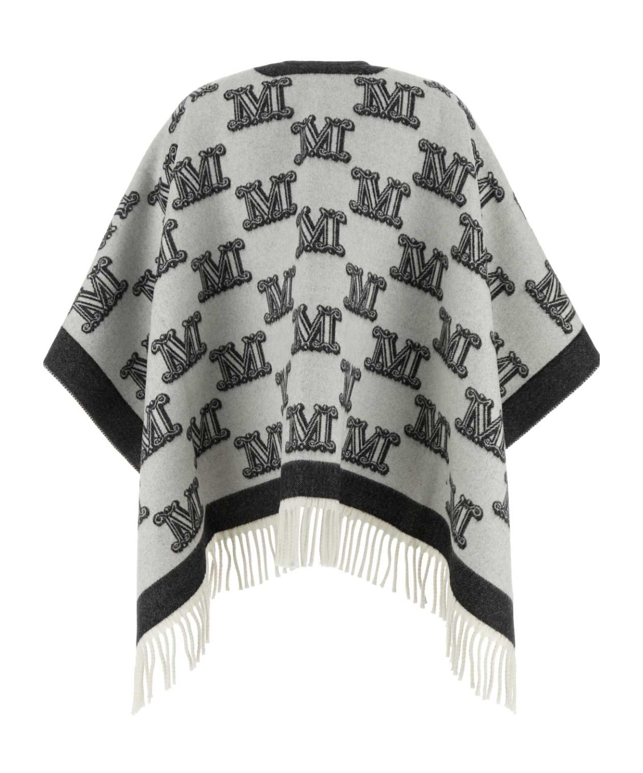 Max Mara Embroidered Wool Frinestd Cape In Gray