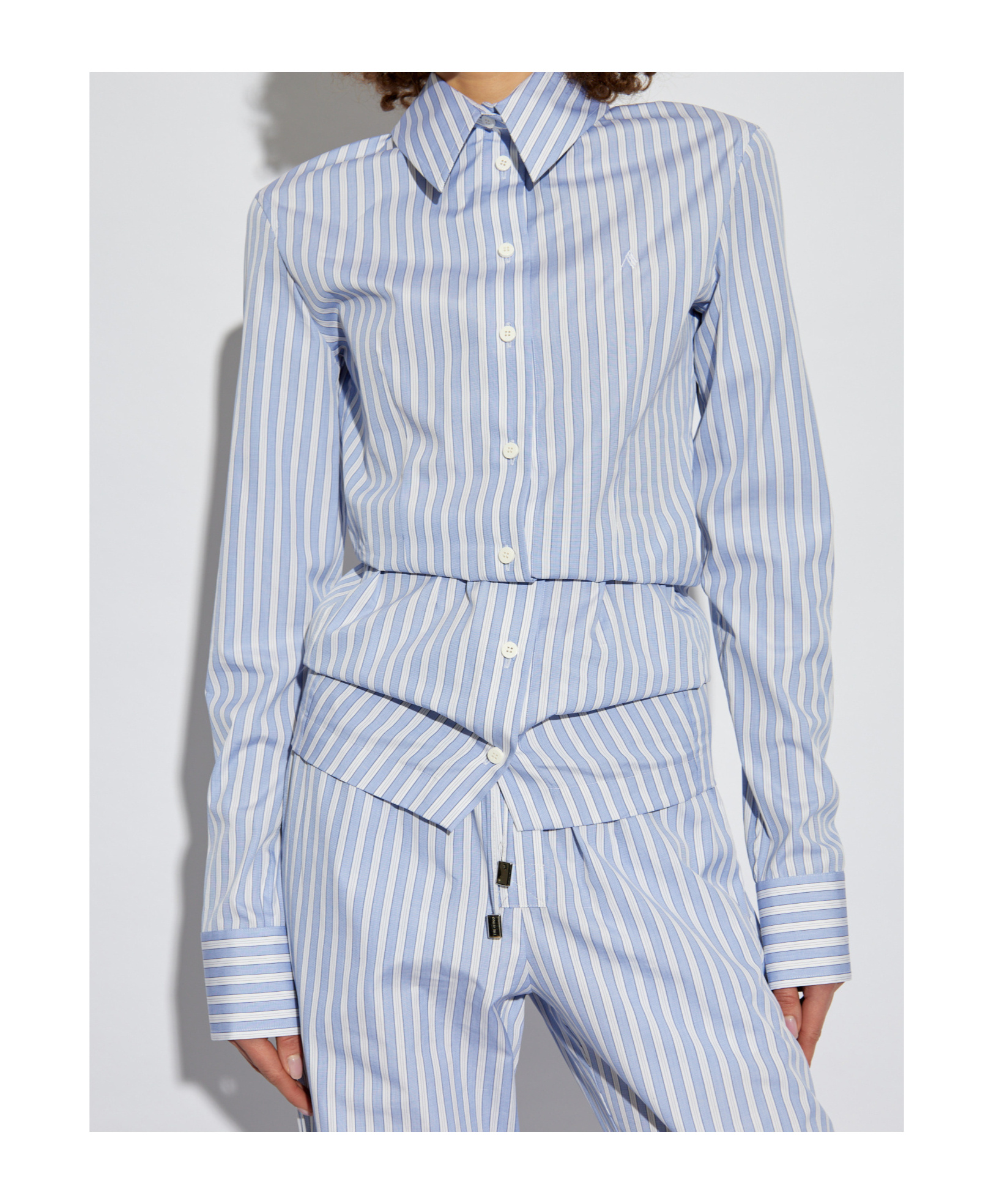 Shop Attico The Striped Long-sleeved Shirt In Blue