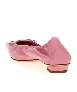 Roger Vivier Belle Pointed Ruched Leather Ballerina Flats In Pink
