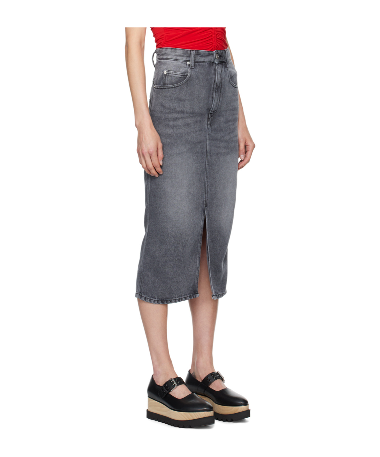 Shop Isabel Marant Logo Sticker Denim Skirt In Gray