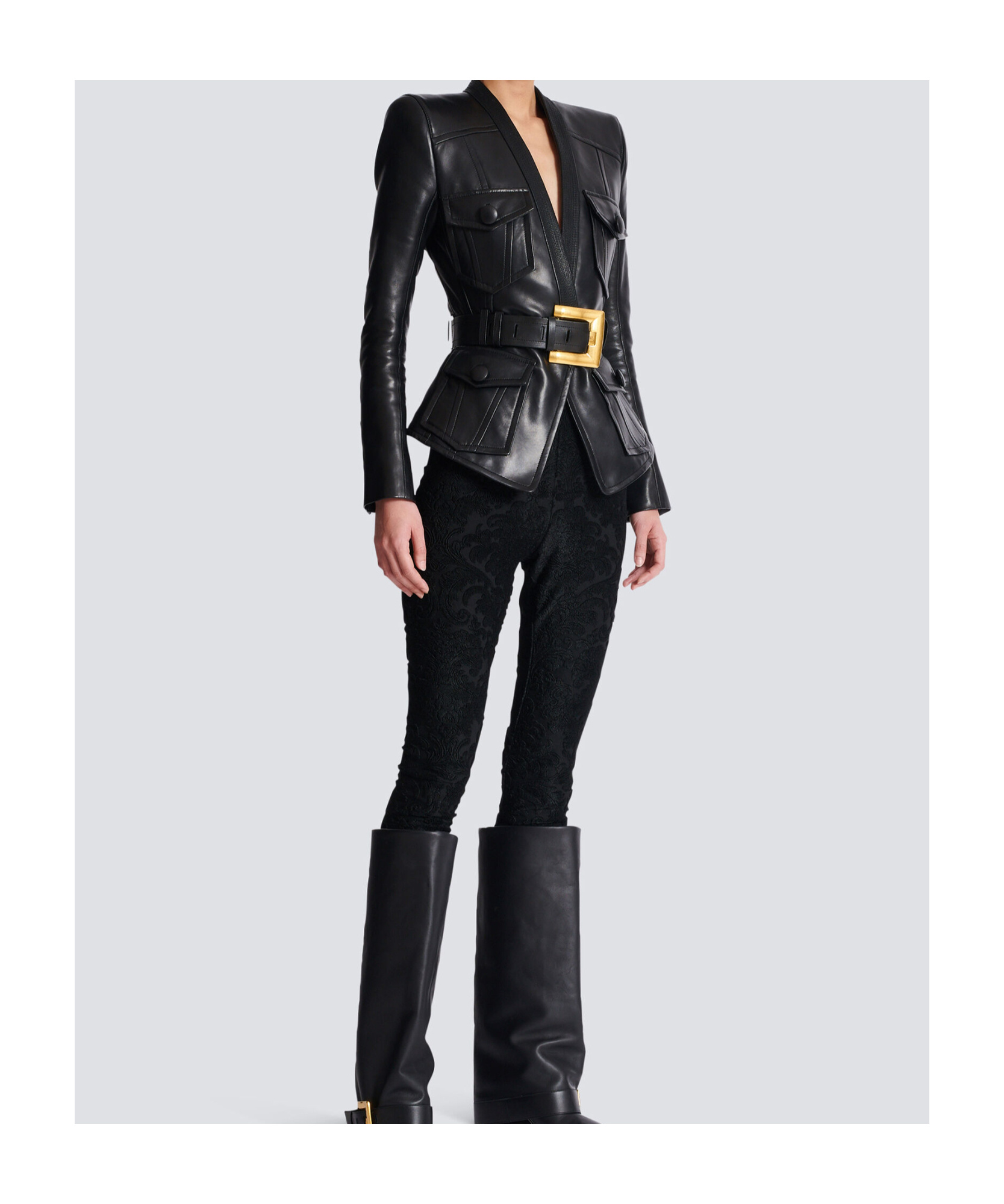 Balmain Belted 4 Pokets Fitted Lambskin Jacket Clothing In Black