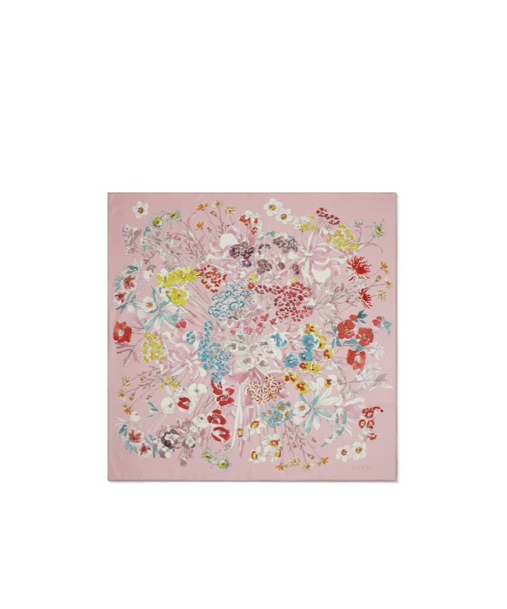 Gucci Printed Silk Carré In Pink