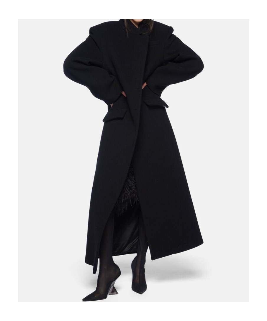 Attico Womens Single-breasted Flap-pockets Relaxed-fit Wool-blend Coat Black In Black