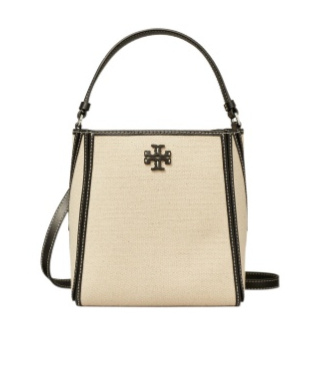 TORY BURCH SMALL MCGRAW CANVAS BUCKET BAG