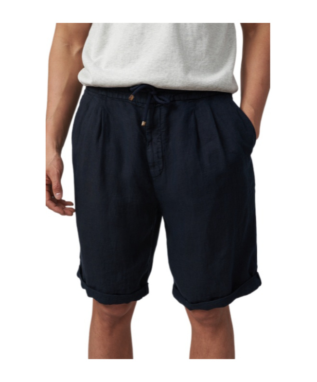 Brunello Cucinelli Garment Dyed Linen Gabardine Bermuda Shorts With Drawstring And Darts In Black