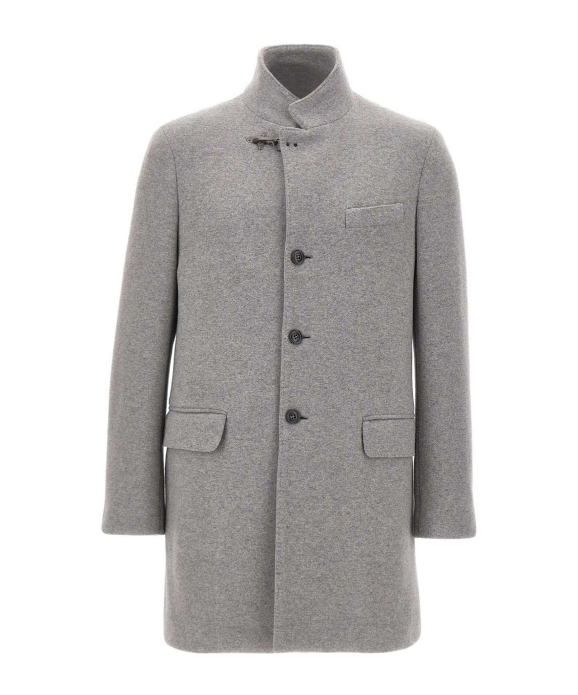 Fay Tailored Grey Wool Coat With Stand-up Collar In Gray