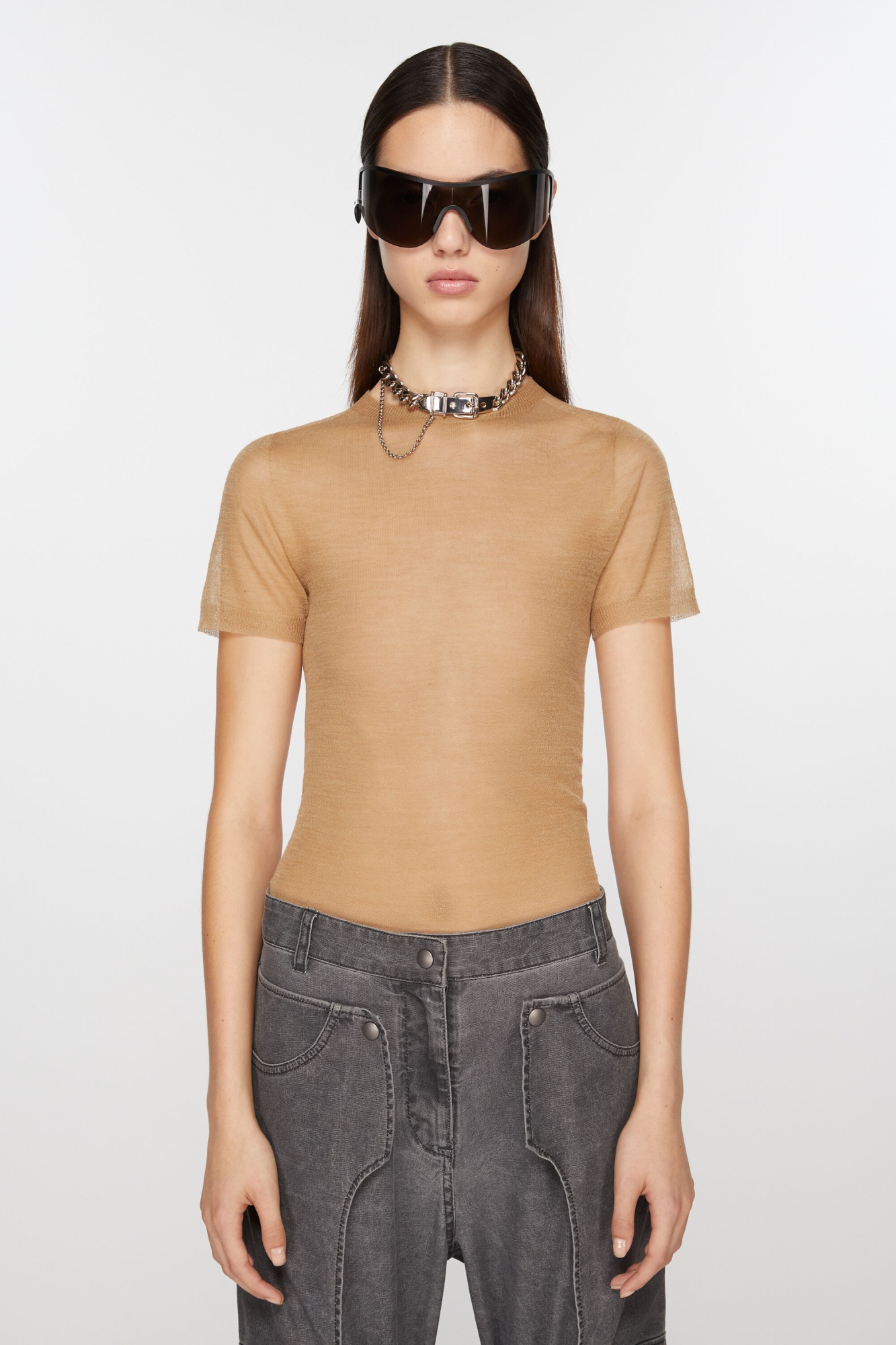 Shop Acne Studios Semi-sheer Cheesecloth T-shirt In Nude