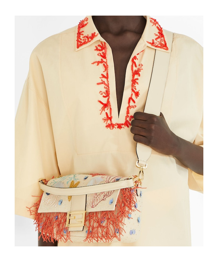 Fendi Woven Bag With Sea Garden Embroideries In Brown