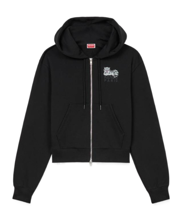 Kenzo Printed Logo Hoodie In Cotton In Black
