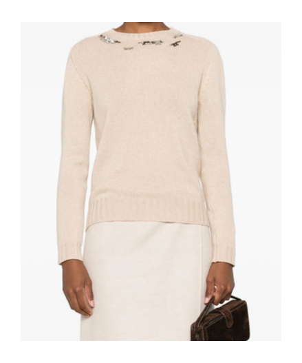 Fabiana Filippi Long-sleeved Crew Neck Pullover In Brown