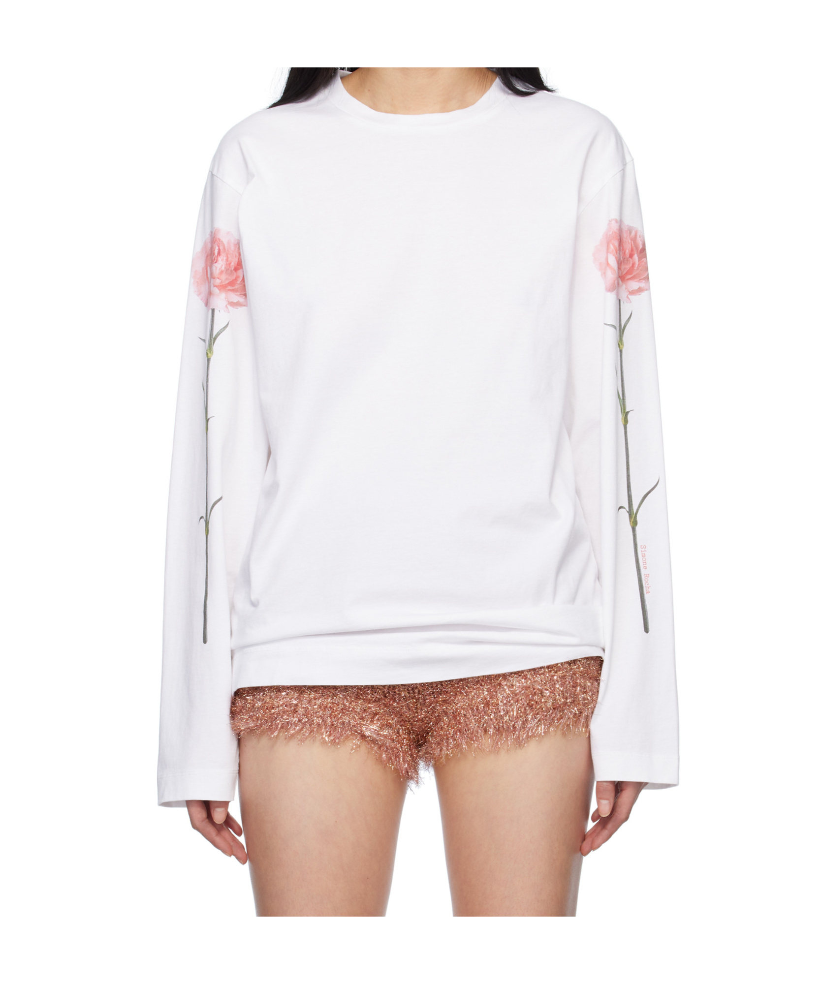 Simone Rocha White Carnation Print Long Sleeve T-shirt In White