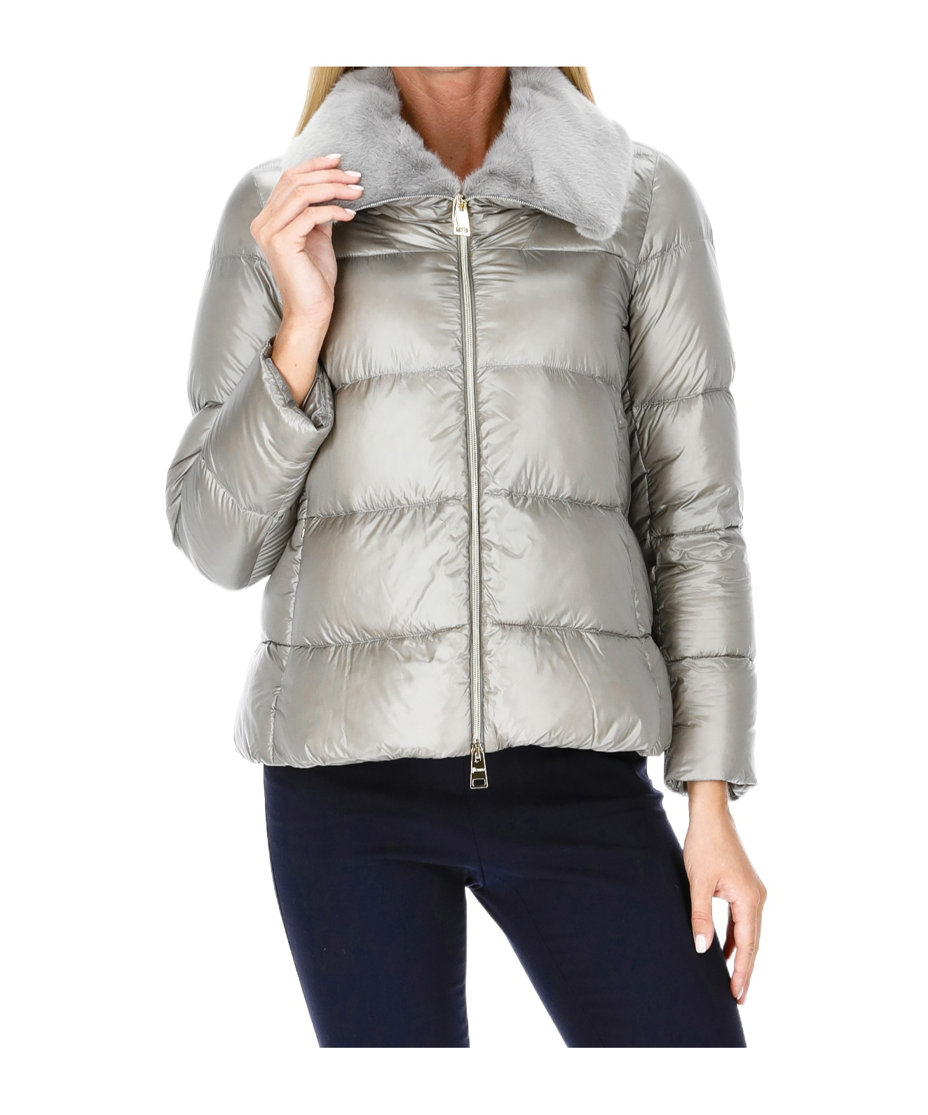 Herno Lapel Zipper Cotton Suit In Gray