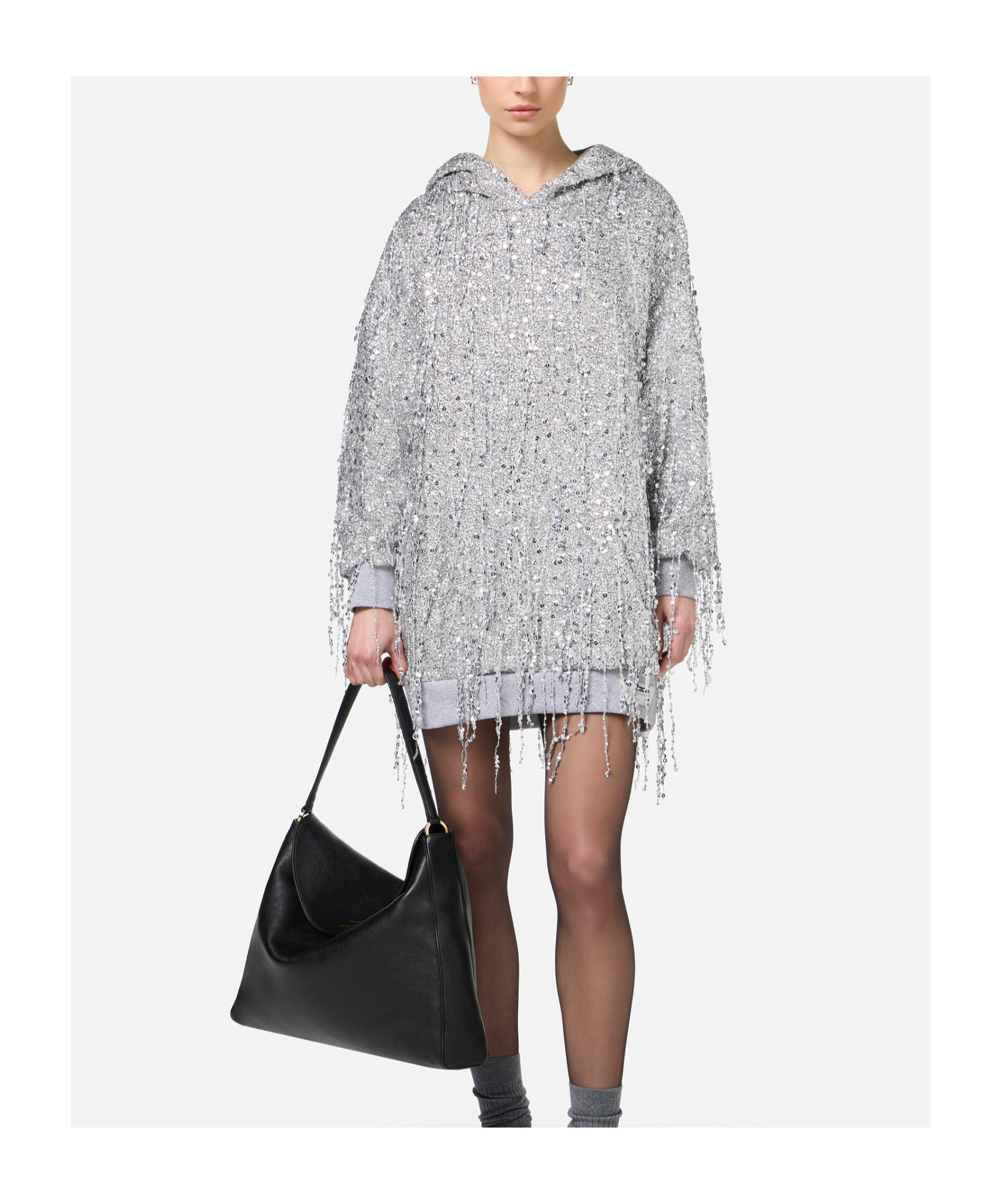 Elisabetta Franchi Sequin-embellished Hooded Mini Dress In Gray