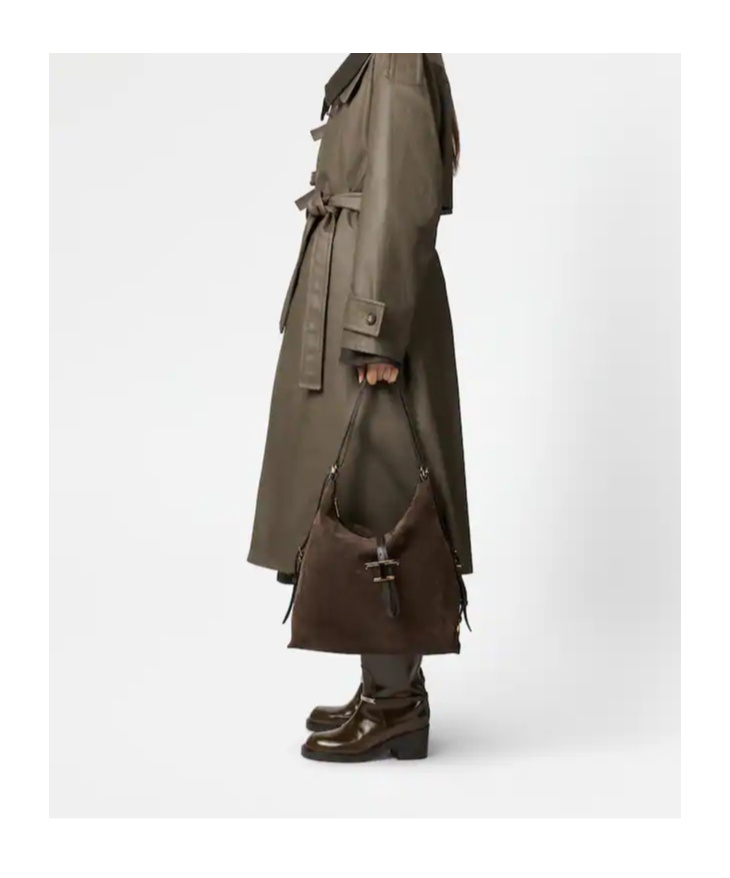 Tod's T Timeless Shoulder Bag In Suede Medium In Brown
