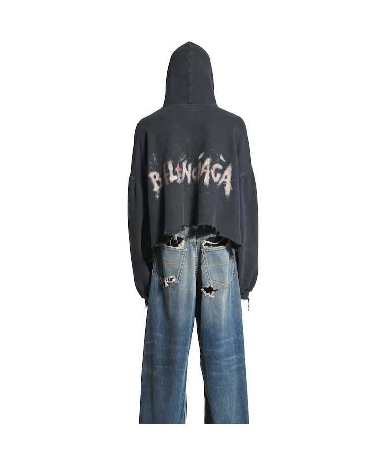 Balenciaga Nail Polish Cropped Hoodie In Faded Black In Faded Black
