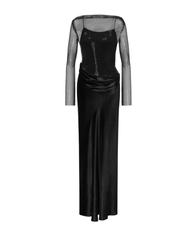 Alberta Ferretti Mesh And Rhinestone Dress In Black