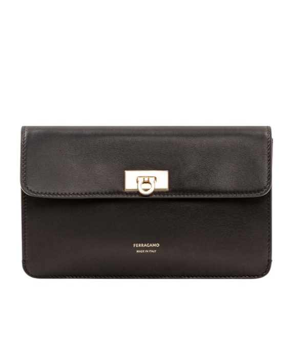 Ferragamo Flap Shoulder Bag With Logo In Black