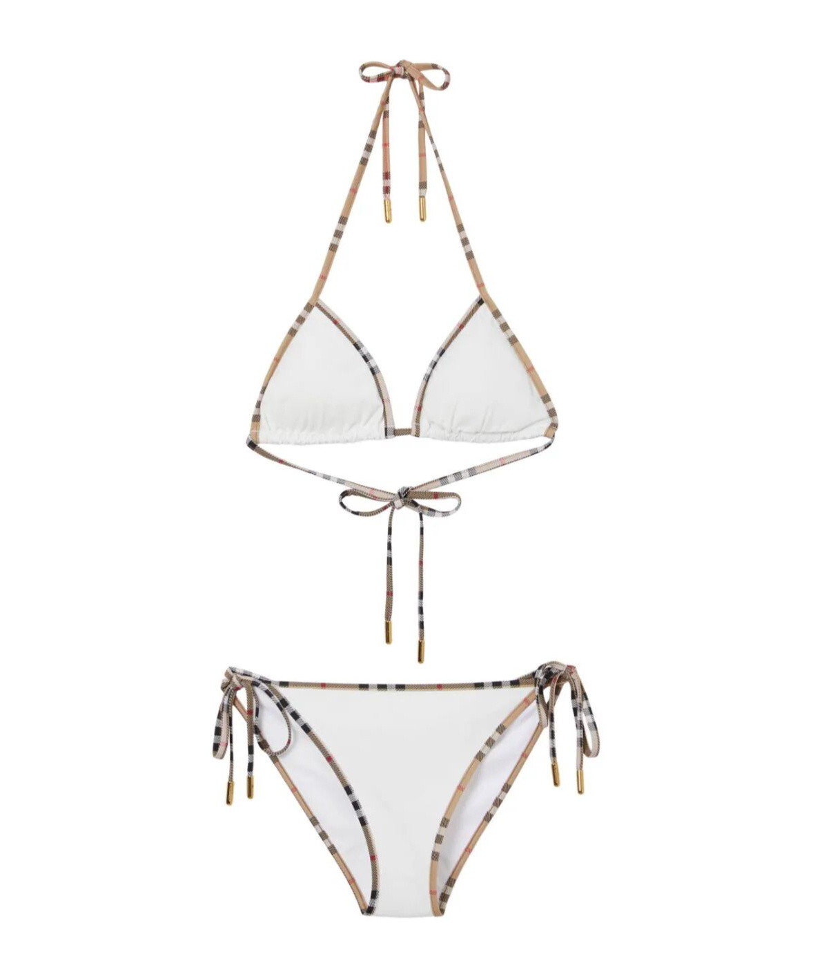 BURBERRY CHECK TRIM STRETCH NYLON TRIANGLE BIKINI 