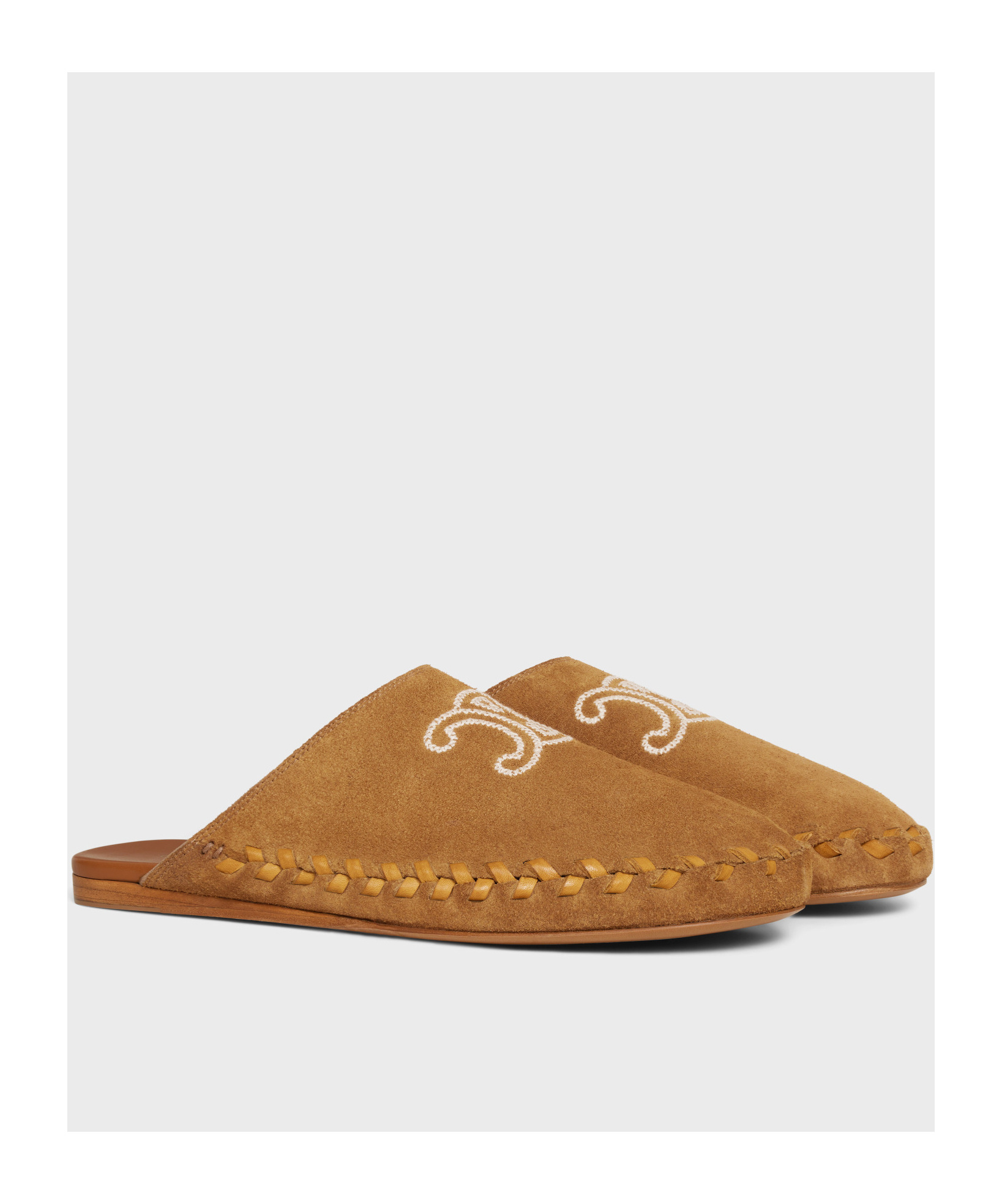 Celine Marlou Triomphe Mule In Suede Calfskin In Brown