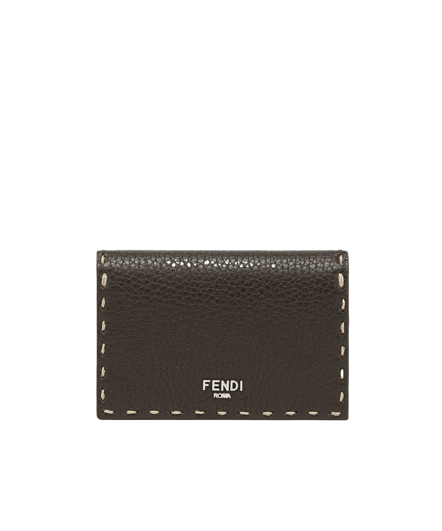 Fendi Men Dark Brown Leather Selleria Card Holder In Brown
