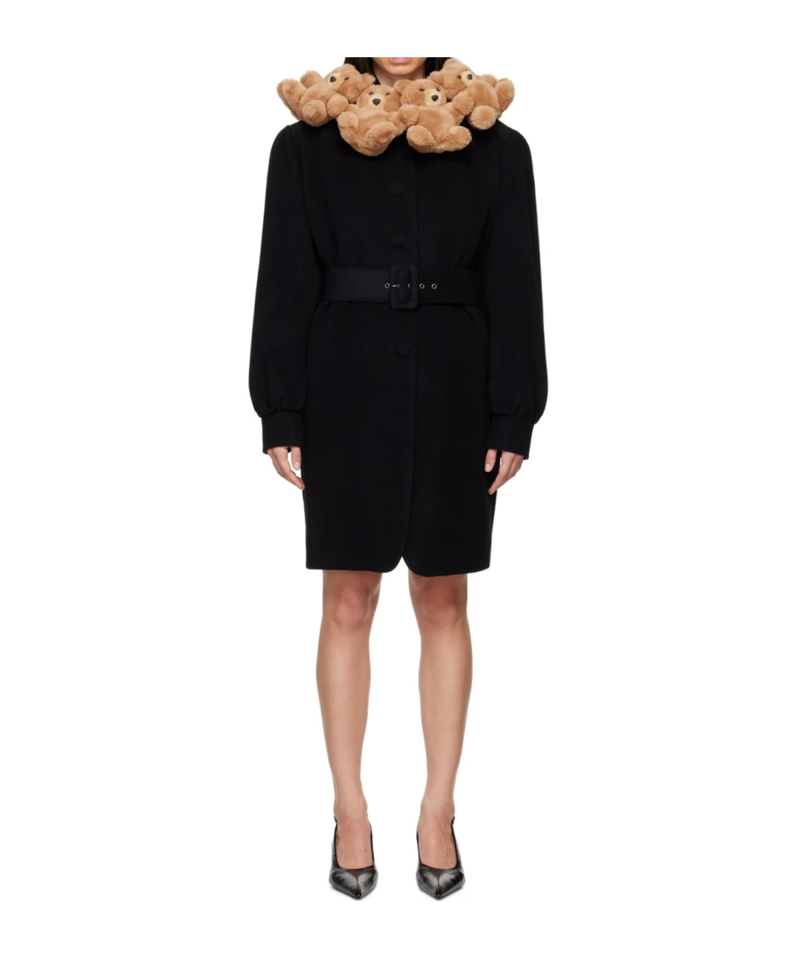 Moschino Teddy Bear Belted Coat In Black