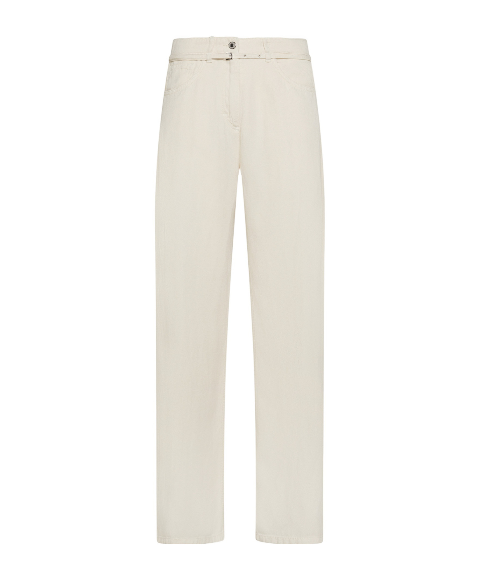 Seventy Long Wide Leg Jeans In Diagonal Tencel Linen With Waist Strap