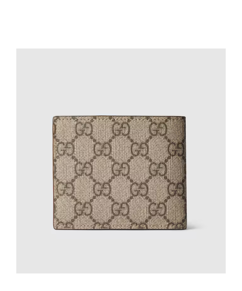 Gucci Gg Supreme Fabric And Leather Wallet With Frontal Logo In Nude