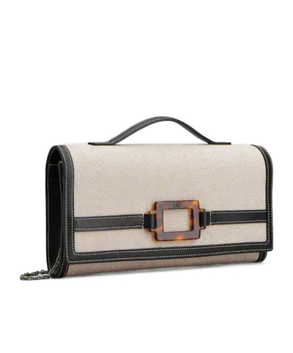 Roger Vivier Belle Vivier Clutch In Canvas In Brown