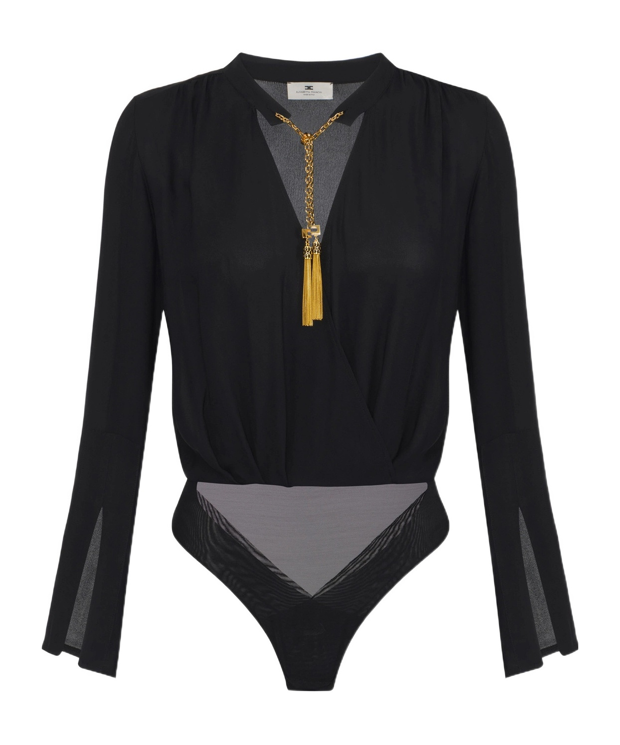 Elisabetta Franchi Bodysuit In Georgette Fabric With Jewel Details In Black