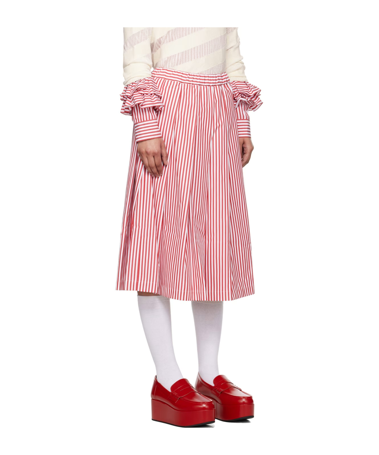 COMME DES GARÇONS PLEATED STRIPED COTTON SKIRT 
