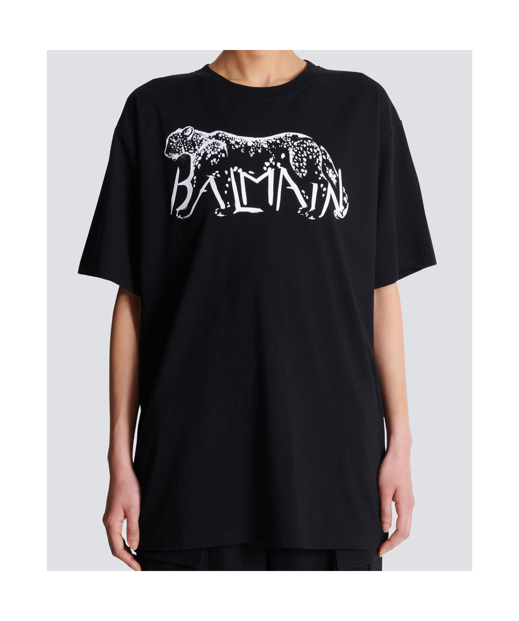 Balmain T-shirt With Leopard Print In Black